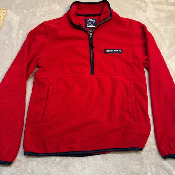 Vintage Ralph Lauren Polo Jeans Co. fleece sweater red quarter zip pullover - Picture 1 of 13